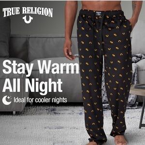 True Religion Fleece Pajama Pants Sz Large Loungewear Black/Gold Unisex Lounge